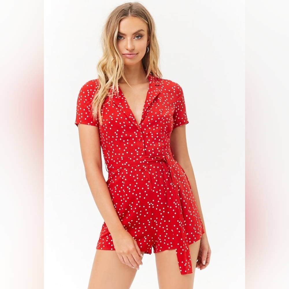 EUC Forever 21 Retro Black & White Polka Dot Pinup Romper